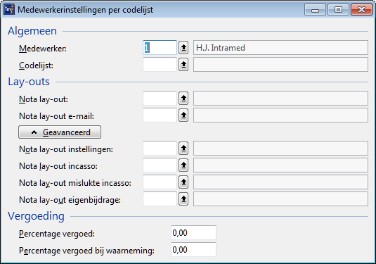 medewerkerinstellingen per codelijst
