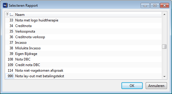 selecteren rapport