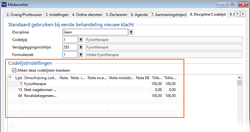 codelijstinstellingen