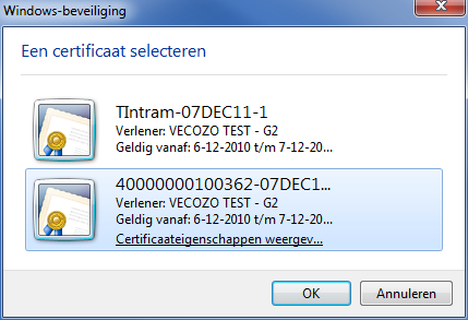 certificaat selecteren