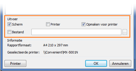 uitvoer printerinstellingen