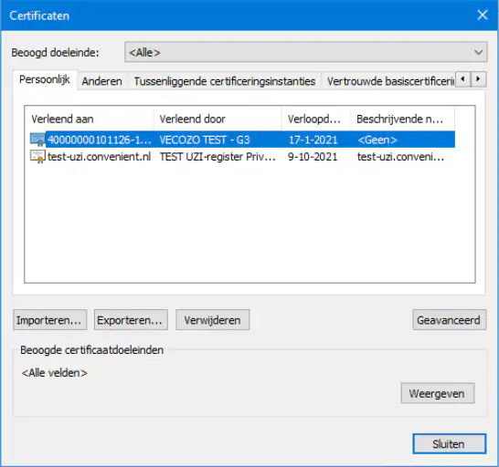 Vecozo certificaat invoegen stap 2