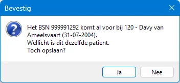 Voorbeeld foutmelding dubbel BSN