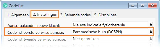 Voorbeeld Codelijst instellingen