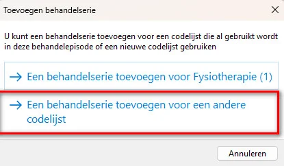 behandelserie toevoegen codelijst