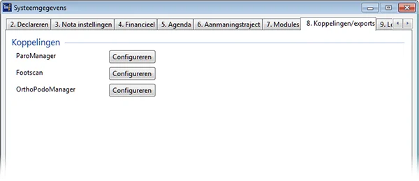 Ststeemgegevens Tabblad koppelingen/exports