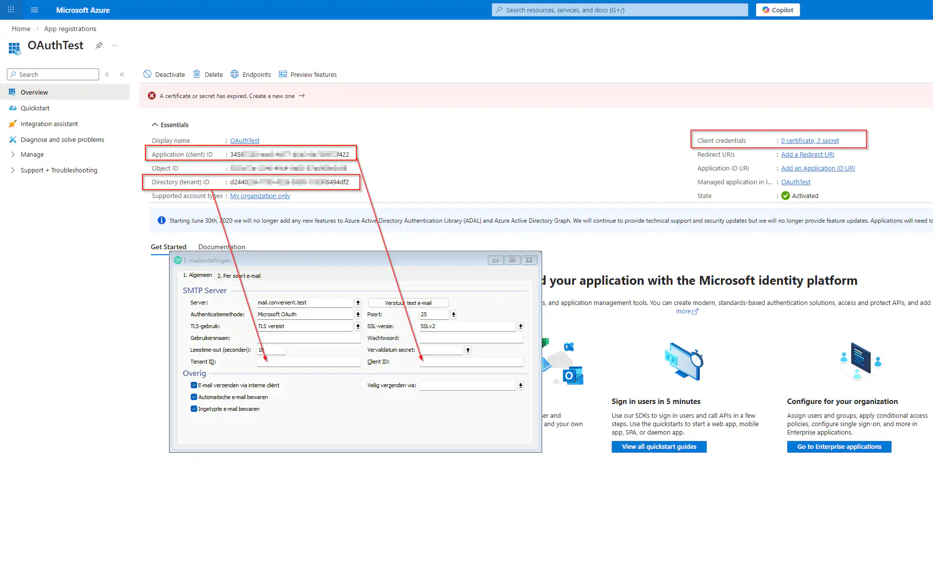 Tenant en Client ID instellen