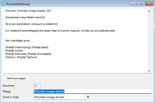 email ontwerp voor de afronding van inzage dossier