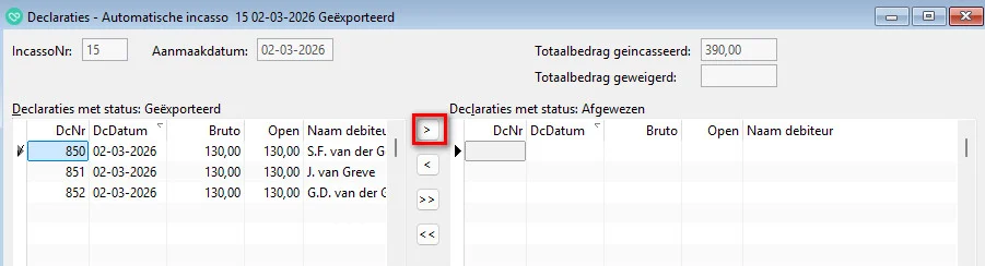 een incasso markeren voor crediteren