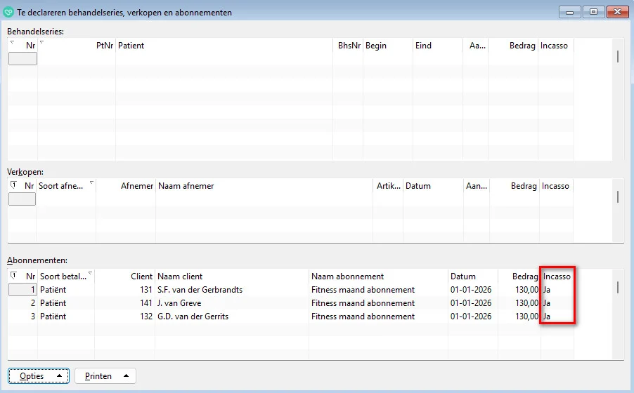 declaratie overzicht met incasso op ja