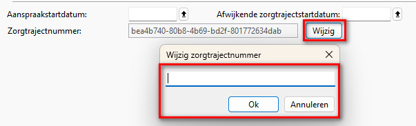 wijzig button om te tonen waar je het zorgtajectnummer plakt