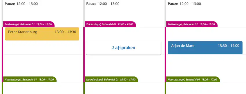 Groepsbehandelingen in Agenda in Intramed web