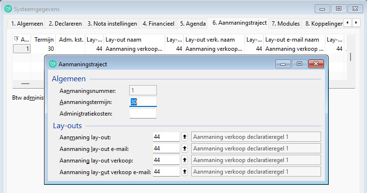 aanmaningstraject instellen