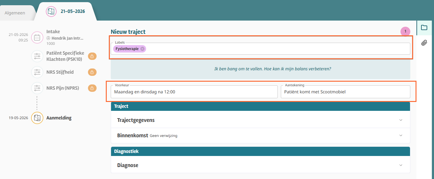 Aantekening labels en voorkeur in trajectniveau