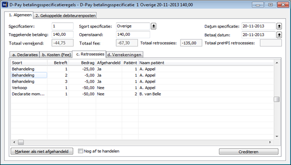 betalingsspecificatie tab retrosessie zie je wat er fout gegaan is