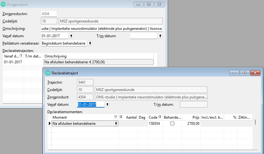 msz codelijst met zorgproduct en zorgtraject