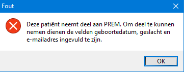 er kan een foutmelding komen over deelnemen door de patient en wat er ingevud moet worden