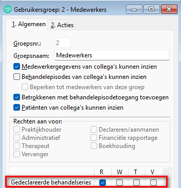 de rechten in de groep aanpassen