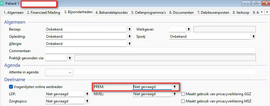 bij de patient aangeven of deze wil deelnemen an de prem