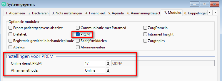 systeemgegevens instellen voor de prem met qdna