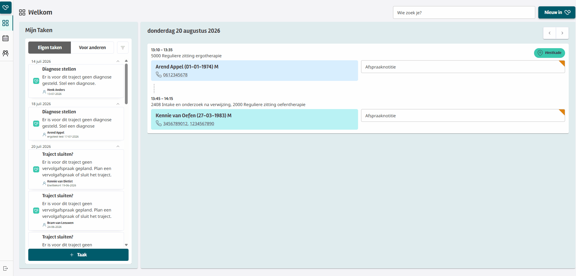 Automatische taken in Intramed Web helpen gebruikers herinneren aan acties die nog uitgevoerd moeten worden, zoals het controleren van een openstaand traject of het aanvullen van een ontbrekende diagnose. Automatische taken verdwijnen zodra de bijbehorende actie is uitgevoerd.