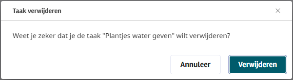 Verwijder je een taak, dan krijg je de dialoog of je het zeker weet