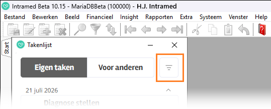 Ook kun je filteren op Afgesloten/Open taken, of Automatische/Handmatige taken.
