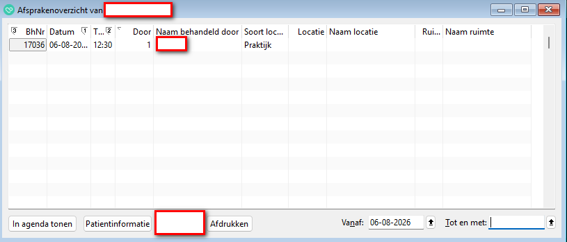 overzicht van afspraken om te versturen via email