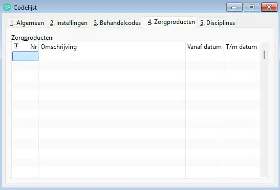 Tab 4 van de codelijst