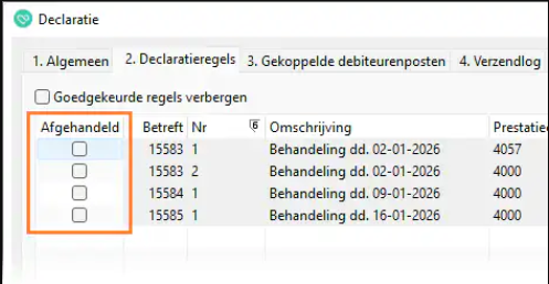 declaratie op afhandelen zetten