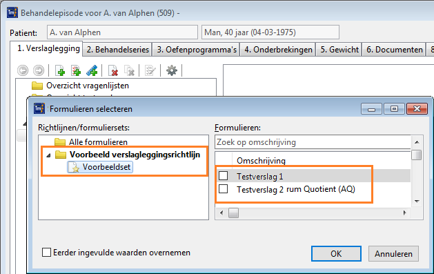 formulierset gerbruiken in behandelepisode