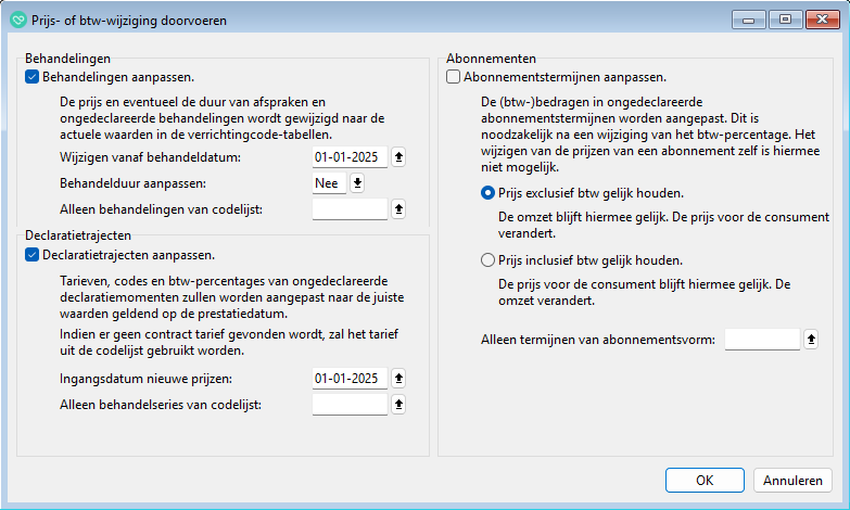 het wijzigen van de prijs en/of de btw